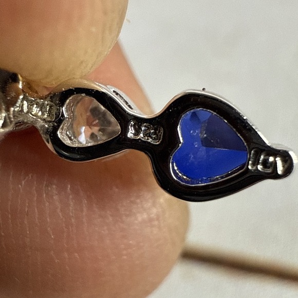 925 Sterling Silver Pendant & Earrings Lab-Grown Ruby, White, Blue - Picture 3 of 5